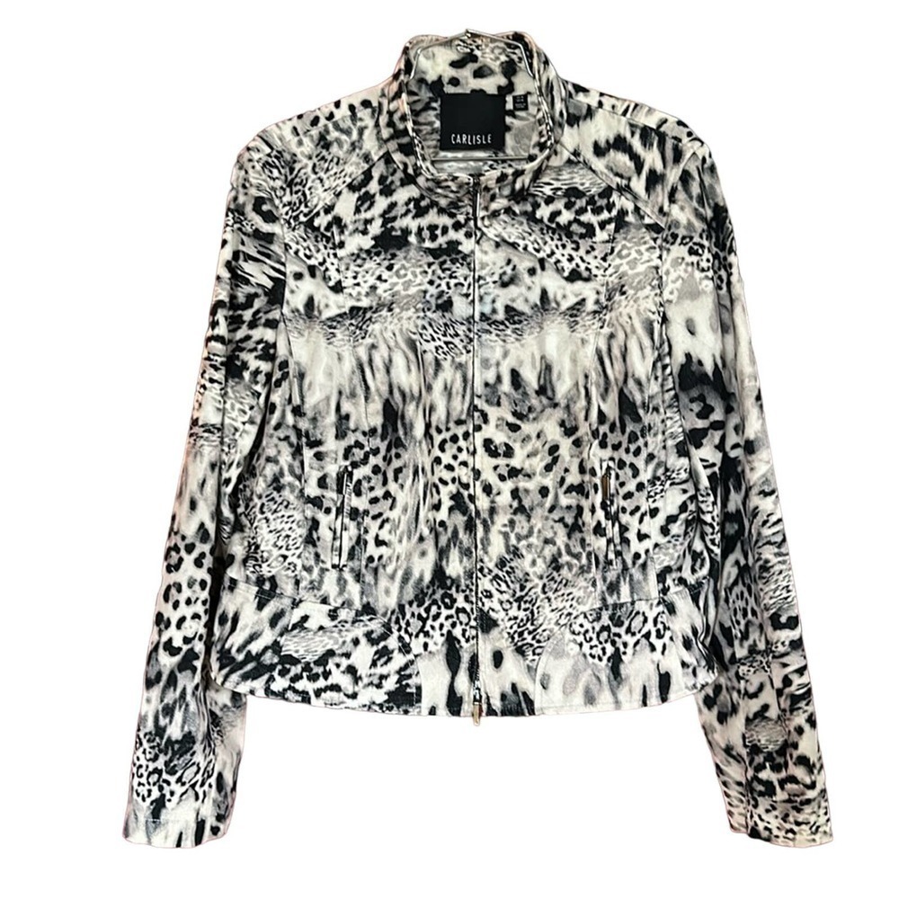 Carlisle black, beige animal, print zip jacket plus size 16